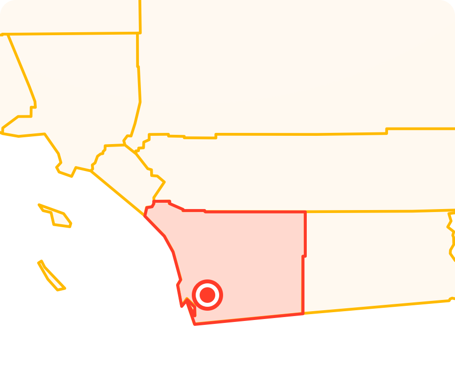A pin pointing to La Mesa on the map of California, which is one of a home location of Qshark Moving Company