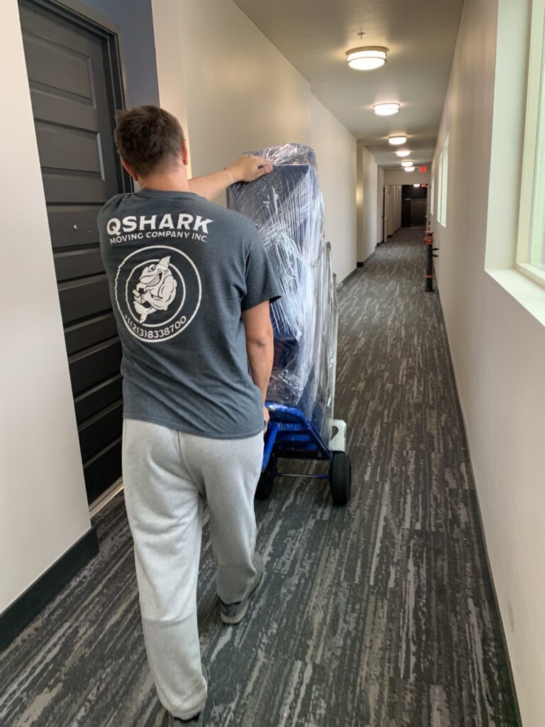 a movers moving a dresser down the halfway