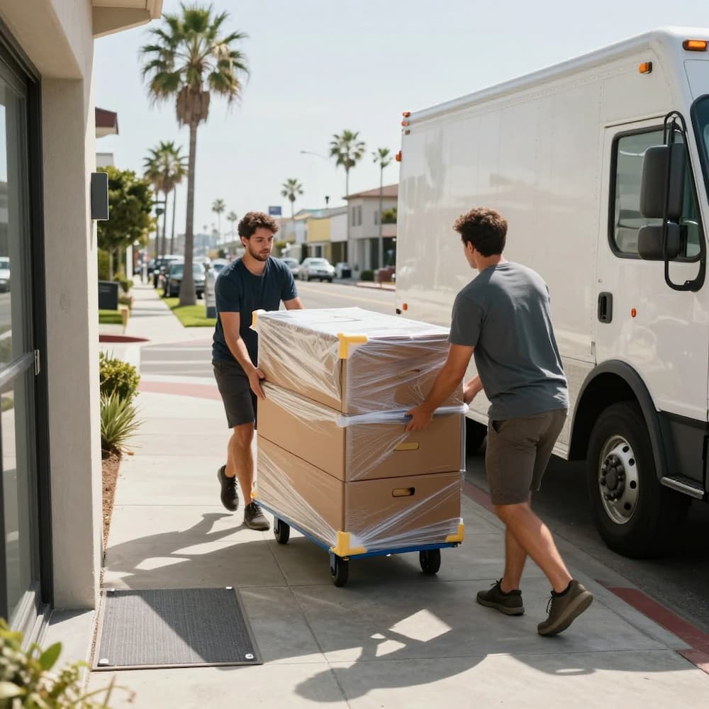 San Diego movers using a dolly to move protected items from home to truck